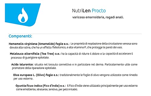 NutriLen Procto, 80ml - Crema natural para hemorroides varicosas, fisuras anales - Con hamamelis, árbol de té, ácido hialurónico, aceituna y higo chumbo - Aplicador incluido - Nutrileya