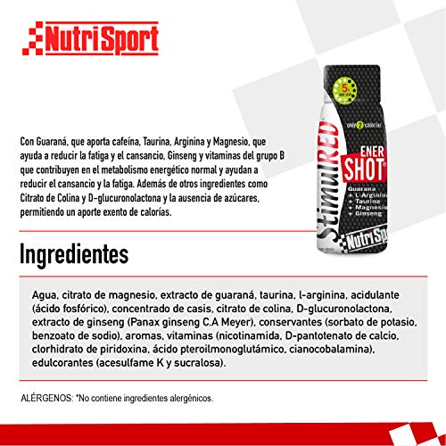 Nutrisport - StimulRed Enershot, Energía para el Deporte, Guaraná, Taurina, Arginina, Magnesio y Gingseng, Shot de 60 ml, 20x60 ml