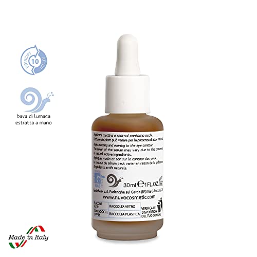 Nuvo' Baba de Caracol 80% CERTIFICADO ORGÁNICO Gel Contorno de Ojos Suero Cafeína Vitamina C Extracto de gordolobo para bolsas y ojeras Hidratante Iluminante Antiarrugas hombre y mujer