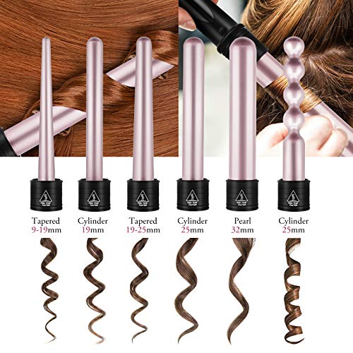 NWOUIIAY Rizador de Pelo 6 en 1 Multifuncional Planchas Rizadoras Profesional Pantalla LCD Rizador Pelo Temperatura Ajustable Calentamiento Rápido Adecuado para Todo Tipo de Pelo