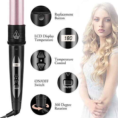 NWOUIIAY Rizador de Pelo 6 en 1 Multifuncional Planchas Rizadoras Profesional Pantalla LCD Rizador Pelo Temperatura Ajustable Calentamiento Rápido Adecuado para Todo Tipo de Pelo