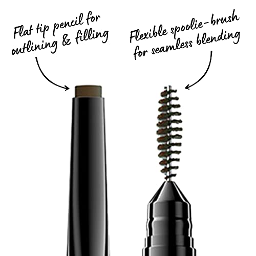 NYX Professional Makeup Lápiz de cejas Precision Brow Pencil, Dos lados: lápiz de cejas y cepillo espiral, Fórmula vegana, Tono: Taupe