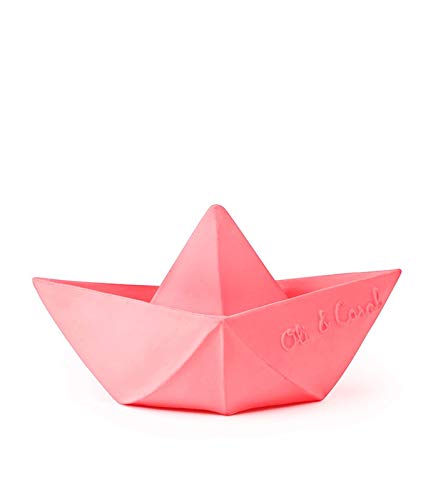 Oli & Carol - Juguete Baño de Caucho Natural, Barco Origami, Rosa, 11 cm