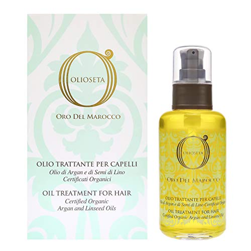 Olioseta Oro - Aceite de Marruecos para tratamiento de pelo, con aceite de argán y semillas de lino, 100 ml