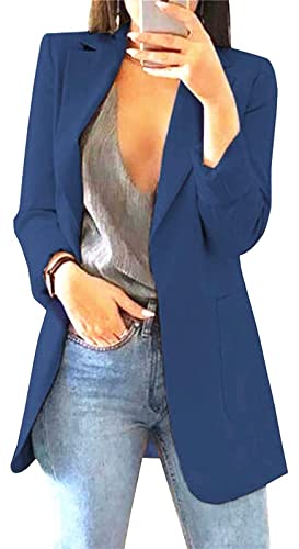 OLIPHEE Mujer Blazer Traje De Chaqueta Ropa Trabajo Casual OL Oficina Negocio con Bolsillo Navy-2XL