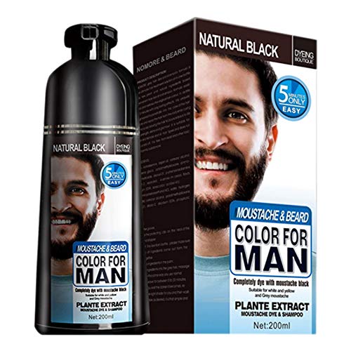 Olivine Champú de Tinte de Barba Permanente para Hombres EliminacióN de Tinte de Barba Pelo de Barba Gris Blanco Champú de Barba para Hombres 200 ML