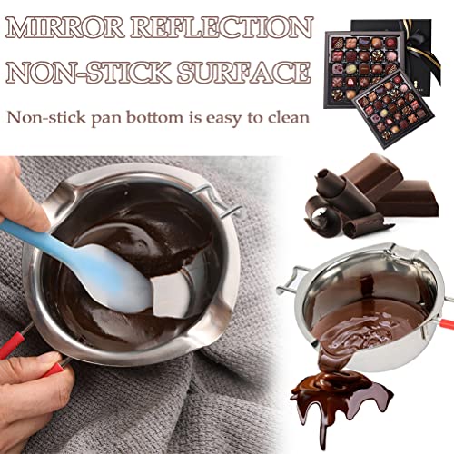 Olla de Derretir de Acero Inoxidable 400 ml Cazo para Fundir Chocolate Cazo Baño María Parte Inferior Plana Crisol de Chocolate Baño María Chocolate con Mango Resistente al Calor