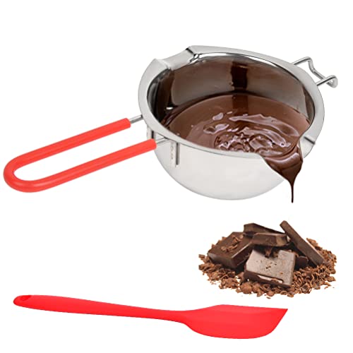 Olla de Derretir de Acero Inoxidable 400 ml Cazo para Fundir Chocolate Cazo Baño María Parte Inferior Plana Crisol de Chocolate Baño María Chocolate con Mango Resistente al Calor