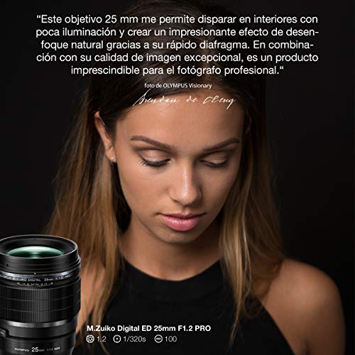 Olympus M.Zuiko Digital ED 25 mm 1:1.2 Pro Objetivo, Adecuado para Todas Las cámaras MFT (Modelos Olympus OM-D & Pen, Serie G de Panasonic), Negro