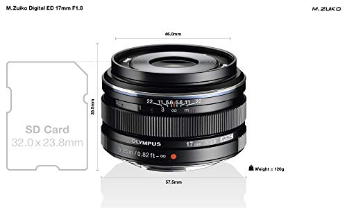 Olympus Objetivo M.Zuiko Digital 17 mm F1.8, longitud focal fija rápida, apto para todas las cámaras MFT (modelos Olympus OM-D & PEN, serie G de Panasonic), negro