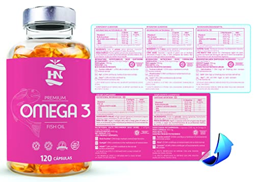 Omega 3 capsulas 1000mg - Fuente Ácidos Grasos de Aceite de Pescado – 400 mg DHA, 800 mg EPA y vitamina E – Para mantener el sistema cardiovascular y arterial saludable – 120 softgel (1 Bote)