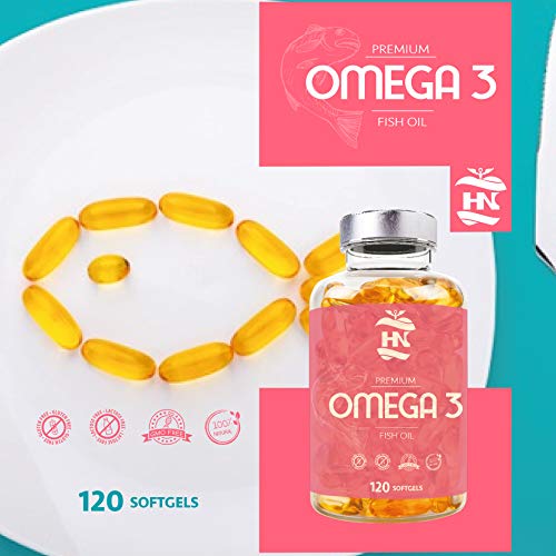 Omega 3 capsulas 1000mg - Fuente Ácidos Grasos de Aceite de Pescado – 400 mg DHA, 800 mg EPA y vitamina E – Para mantener el sistema cardiovascular y arterial saludable – 120 softgel (1 Bote)