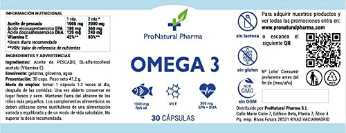 Omega 3 ProNatural Pharma + Vitamina E, 30 cápsulas blandas 1000 mg. Aceite de pescado