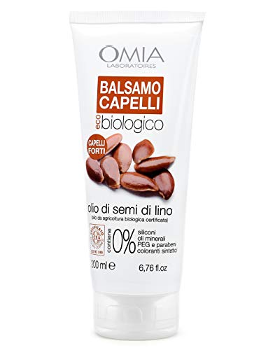 Omia Acondicionador para el cabello ecológico con aceite de semillas de lino, crema para cabellos frágiles, acción reestructurante y fortificante, dermatológicamente probado, sin SLES ni PEG, 200 ml