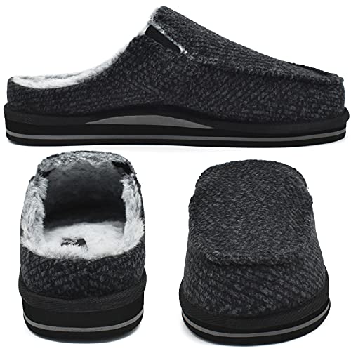 ONCAI Zapatillas de Casa Hombre Rayas Confort Mezcla de algodón Pantuflas con Felpa Espuma de Memoria Soporte del Arco Antideslizante Suela Negro Talla 43