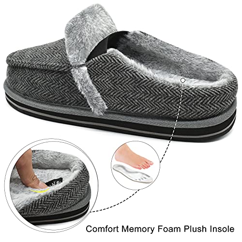 ONCAI Zapatillas de Casa para Hombre Ortopédicas Comodidad de Invierno Felpa Pantuflas Raya Soporte de Arco Suela Antideslizantes de Espuma de Memoria Zapatos Negro Talla 47