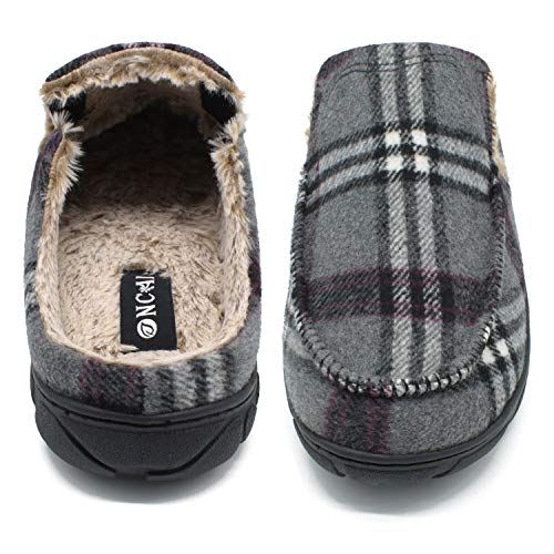 ONCAI Zapatillas de Casa para Hombre-Tartán Lana Pantuflas de Invierno Memory Foam-Antideslizante Tweed Mocasines Pantufla con Suave Vellón Gris EU 43