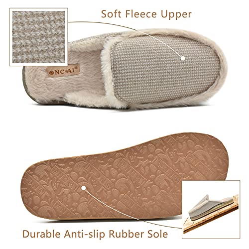 ONCAI Zapatillas de Estar por Casa Mujer Ortopédicas Pantuflas Invierno Cómodas Raya Algodón CáLido Memory Foam Slippers Soporte de Arco Beige EU 38