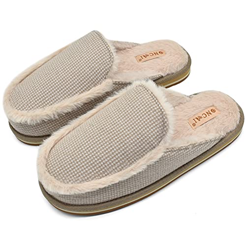 ONCAI Zapatillas de Estar por Casa Mujer Ortopédicas Pantuflas Invierno Cómodas Raya Algodón CáLido Memory Foam Slippers Soporte de Arco Beige EU 38