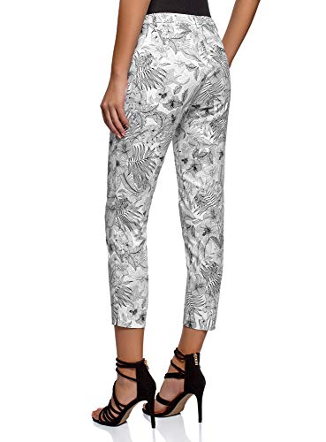 oodji Collection Mujer Pantalones de Algodón Estrechos, Blanco, ES 36 / XS