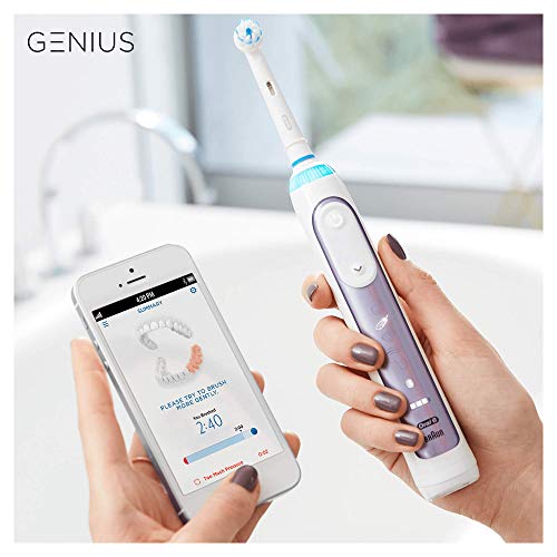 Oral-B Genius Cepillo de Dientes Eléctrico con Mango Recargable, Tecnología Braun, 2 Cabezales de Recambio, 6 Modos de Limpieza y Funda de Viaje, 10000N - Azul