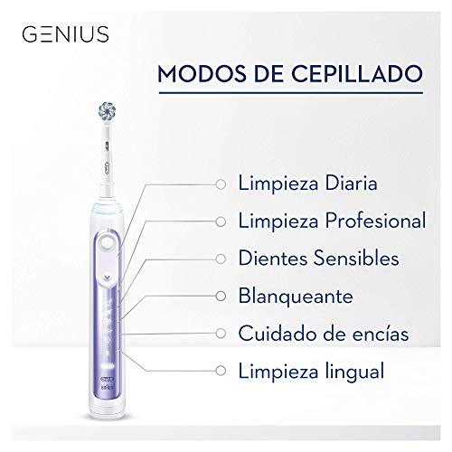 Oral-B Genius Cepillo de Dientes Eléctrico con Mango Recargable, Tecnología Braun, 2 Cabezales de Recambio, 6 Modos de Limpieza y Funda de Viaje, 10000N - Azul