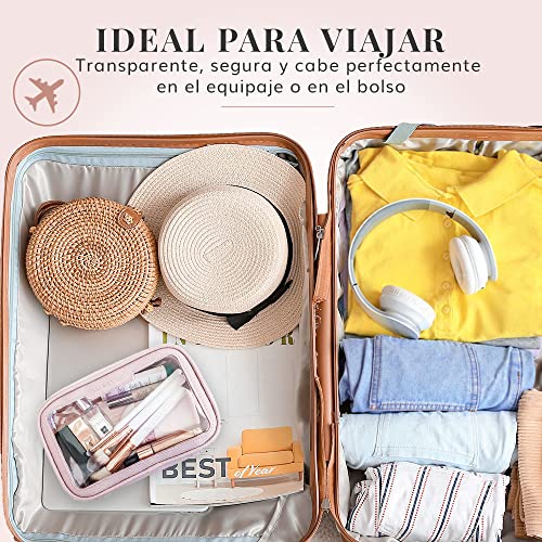 Organizador Maquillaje para Playa – Neceser Transparente para Aeropuerto – Bolsa Maquillaje y Cosméticos – Rosa, Lily England