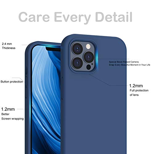 ORNARTO Funda para iPhone 12 Pro MAX 6,7” de Silicona Líquida Reforzada, Protección de Cuerpo Completo de Goma Antichoque Bumper de Protección Case para iPhone 12 Pro MAX(2020) 6,7 Azul Marino