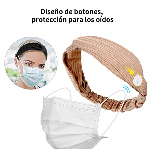 Ossky 6 piezas Diadema mujer,Turbantes para mujer,Diadema con botones,Cintas para El Pelo Niñas,Elástica Banda para Mujer,Cabello Lindos Accesorios para Enfermeras Doctores