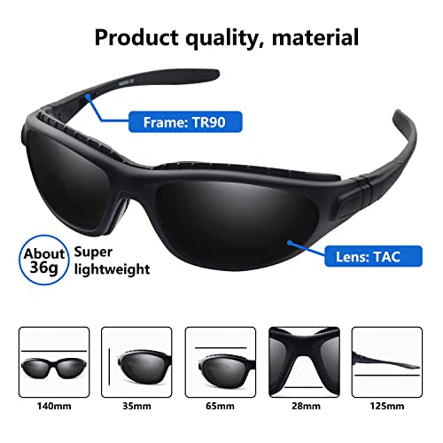 OULIQI Gafas de Sol deportivas polarizadas Gafas de sol a prueba de polvo a prueba de viento antireflejo antiniebla Gafas de Ciclismo para Hombres y Mujeres (Negro-1)