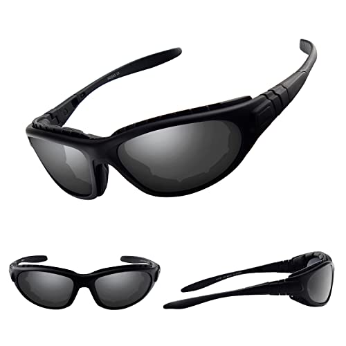 OULIQI Gafas de Sol deportivas polarizadas Gafas de sol a prueba de polvo a prueba de viento antireflejo antiniebla Gafas de Ciclismo para Hombres y Mujeres (Negro-1)