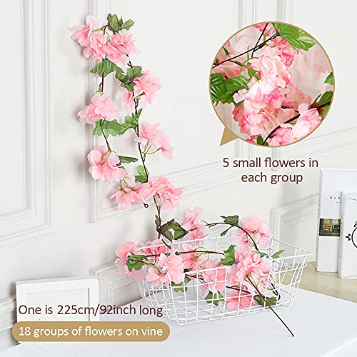 Ousuga Flor de cerezo artificial, paquete de 4 guirnaldas de flores de cerezo de seda para colgar enredadera de flores rosadas para decoración de la pared del jardín de la boda del hogar