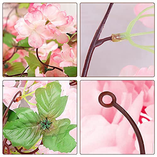 Ousuga Flor de cerezo artificial, paquete de 4 guirnaldas de flores de cerezo de seda para colgar enredadera de flores rosadas para decoración de la pared del jardín de la boda del hogar