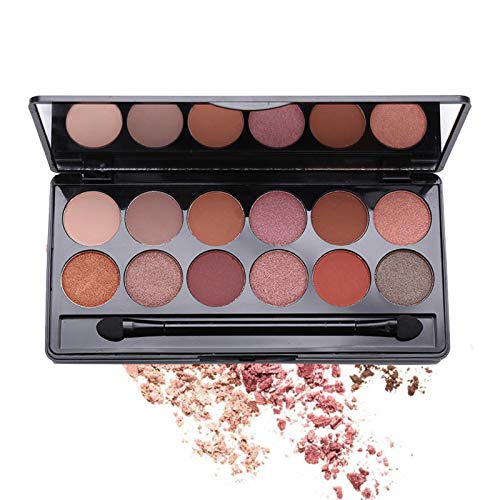 Paleta Profesional de 12 Sombras de Ojos Shimmers y Paletas de Eyeshadow Palette Desnudas Mate Paleta de Maquillaje Resistente al Sudor Impermeable de Larga Duración