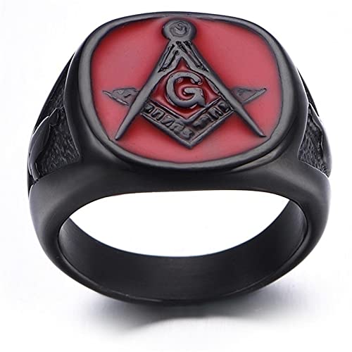 PangTuZiYin Nuevas Letras Retro AG Anillo masónico Anillo de Hombre Moda Negro Rojo Metal Anillo masónico Accesorios joyería de Fiesta