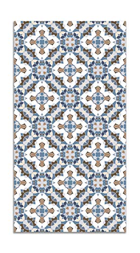 Panorama Alfombra Vinílica Baldosín Estilo Oriental Azul 80x150 cm - Alfombra Cocina Vinilo - Alfombra Salón Antideslizante e Ignífuga - Alfombras Grandes - Alfombras PVC