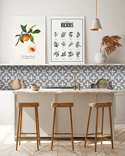 Panorama Azulejos Adhesivos Cocina Baño Pack de 24 Baldosas de 20x20 cm Hidráulico Oriental Azul - Vinilos Cocina Azulejos - Revestimiento de Paredes - Cenefas Azulejos Adhesivas