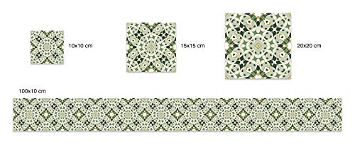 Panorama Azulejos Adhesivos Cocina Baño Pack de 8 Cenefas de Baldosas de 100x10 cm Hidráulica Tipo Oriental Verde - Vinilos Cocina Azulejos - Revestimiento de Paredes - Cenefas Azulejos Adhesivas