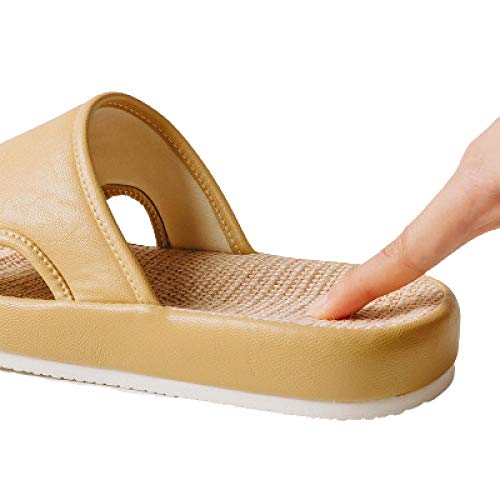 Pantuflas transpirables antideslizantes para el hogar,desodorante y pantuflas de lino para pies que no huelen Zapatillas para Ducha Antideslizante Zapatos,Beige,37-38