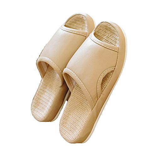 Pantuflas transpirables antideslizantes para el hogar,desodorante y pantuflas de lino para pies que no huelen Zapatillas para Ducha Antideslizante Zapatos,Beige,37-38