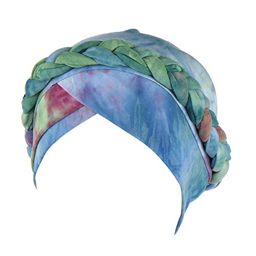 Pañuelo para la cabeza para mujer, musulmán, elástico, turbante, para verano, elegante, bandana, india, para quimioterapia, cáncer, quimioterapia, maquillaje, azul y verde