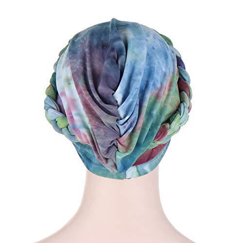 Pañuelo para la cabeza para mujer, musulmán, elástico, turbante, para verano, elegante, bandana, india, para quimioterapia, cáncer, quimioterapia, maquillaje, azul y verde