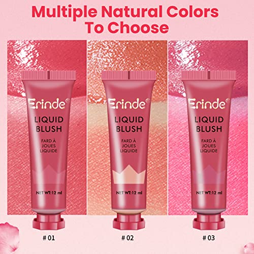【Paquete de 3】 Erinde Maquillaje Líquido de Beso Ligero Sensación Transpirable, Purpura, Color de Color Natural, Acabado Dewy Liquid Blusher Color.Set Un #1#2#3)