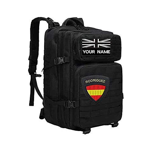 Parche de nombre militar táctico personalizado, etiqueta de nombre de bordado personalizado, parche de hierro de la bandera de España / gancho y lazo para varias bolsas de ropa, camisa de trabajo