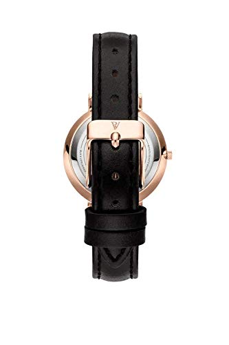 PAUL VALENTINE ® Reloj para Mujer Pearl Rose Gold Black con Correa de Malla - Reloj Femenino Noble con Movimiento de Cuarzo japonés - A Prueba de Salpicaduras - Reloj de muñeca para Mujeres