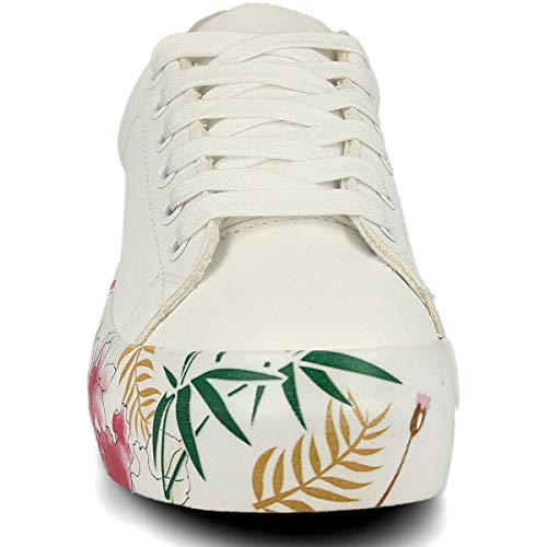 PAYMA - Zapatillas Bambas Deportivas Plataforma Mujer. Tenis Deporte, Casual y Caminar. Cierre Cordones. Interior Acolchado. Color: Blanco Flores. Talla: EU 38