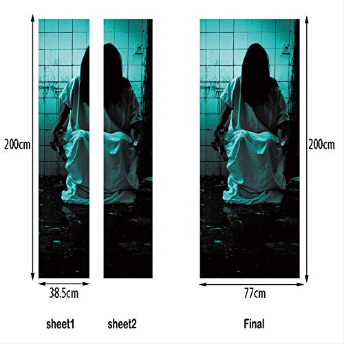 Pegatinas de pared Halloween ruinas fantasmas femeninas Pegatinas de puerta creativas 3d Puertas de madera de personalidad Pegatinas de pared decorativas para el hogar 38.5 * 200 cm