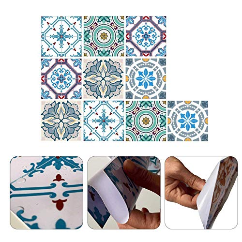 Pegatinas para Azulejos, Autoadhesivas Impermeable Ambiental DIY Pegatinas para Azulejos Marroquí Lisboa Victoriano Estilo Pegatinas para Cocina Baño Decoración Hogar (20 x 20 cm,A-20PCS)