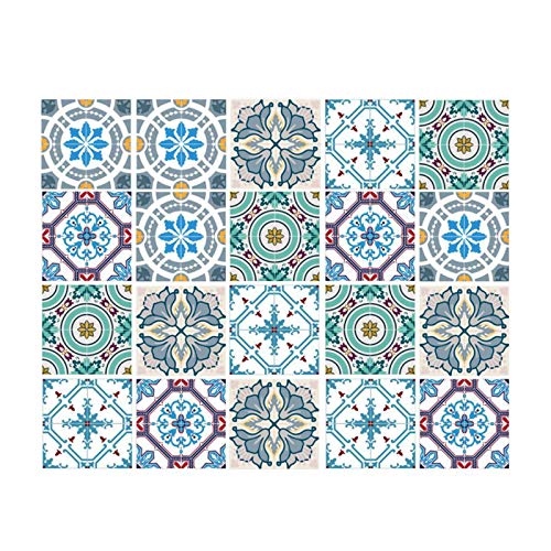 Pegatinas para Azulejos, Autoadhesivas Impermeable Ambiental DIY Pegatinas para Azulejos Marroquí Lisboa Victoriano Estilo Pegatinas para Cocina Baño Decoración Hogar (20 x 20 cm,A-20PCS)