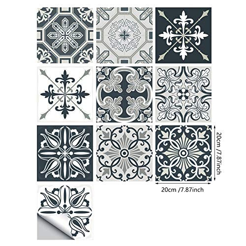 Pegatinas para Azulejos, Impermeable Autoadhesivo Marroquí Azulejos Retro Estilo Victoriano Mosaico Transferencias Azulejos Pegatinas Bricolaje para Cocina Baño Hogar Decoración (20 x 20 cm,A-20PCS)